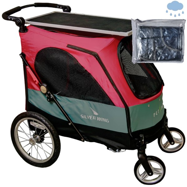 PETSTRO Stroller SILVER WING 705GX-DR Table / Rain Cover Dark Red