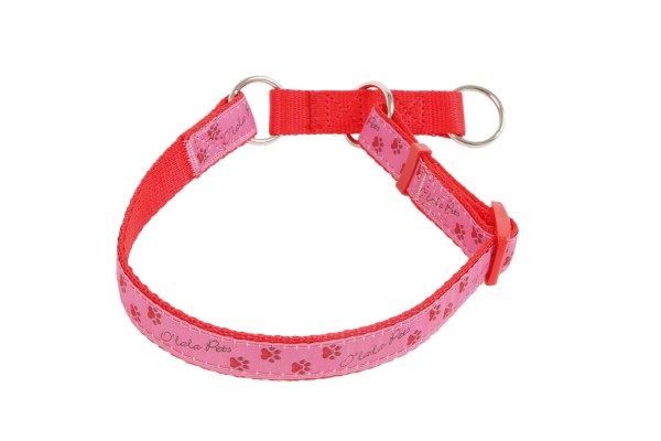 O´lala Pets Halsband Collar Half Choke PAWS 15 mm x 23-35 cm pink